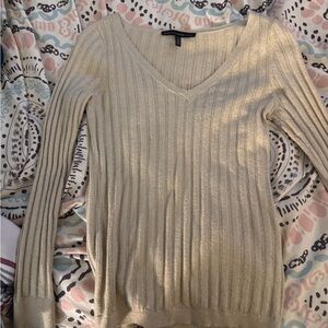 White House Black Market V-Neck Sweater - Sparkly Gold